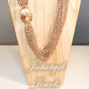 Vintage Fragonard Courting Couple Cameo Multi Strand Necklace Gold Plate